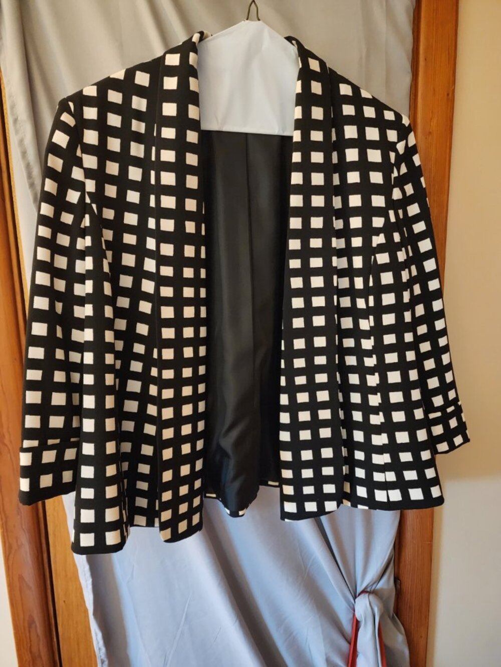 Jones Studio Separates Size 16 Black White Geometric Print Open Front Blazer